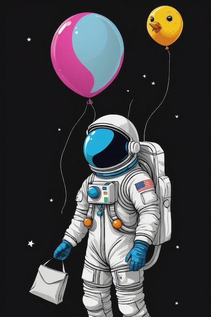 a astronot holding baloons in his hand vector illsutration on white background