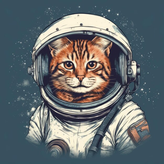 astronout cat flat illustration drawn in adobe illustrator