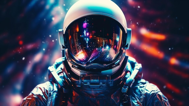 An astrounaut spaceman in outer space closeup shot