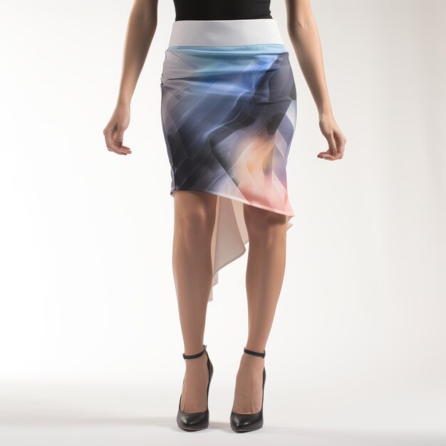 Photo asymmetric skirt leggings blurred forms and fluid geometry