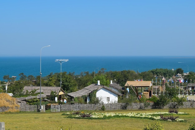 Ataman Russia September 26 2015 The landscape at the Cossack village a museum Ataman the village and the sea view from the heights of the hill