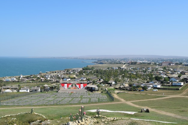 Ataman Russia September 26 2015 The landscape at the Cossack village a museum Ataman the village and the sea view from the heights of the hill