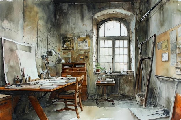 Atelier interior watercolor Generate AI