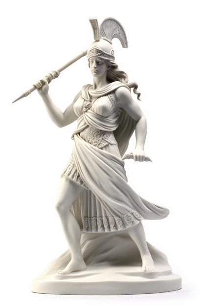 사진 그리스 여신 아테나 (athena) 의 조각은 색 바탕과 색 인물로 현실적이어야 합니다.