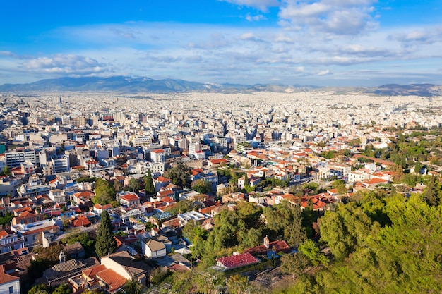 Athens aerial panoramic view from the Athenian Acropolis in Greece