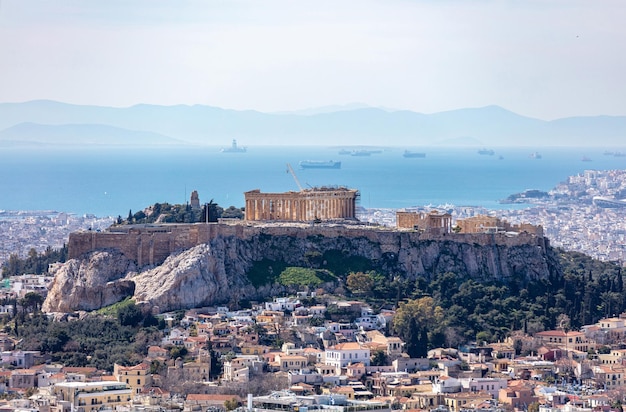 Athens Greece Acropolis and Parthenon temple view from Lycabettus Hill