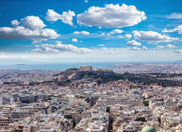 Athens greece acropolis and parthenon temple view from lycabettus hill