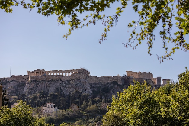 Athens Greece Acropolis view from Plaka streets