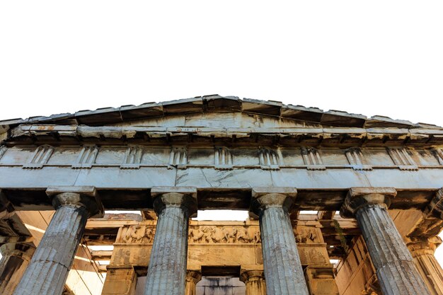 Athens Greece Hephaestus temple isolated on white transparent background Front high angle view