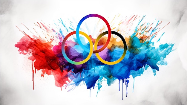 그리스 아테네 2023년 11월 3D 올림픽의 상징이 색 바탕에 고립되어 있다.