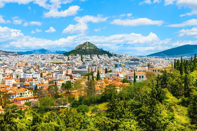 Photo athens greece panoramic view of athens city and lycabettus hill at sunny day