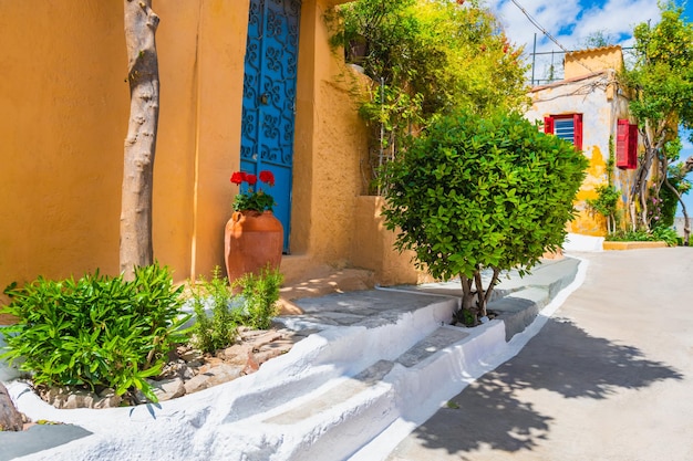 Athens Greece Street with colorful architecture in Plaka district