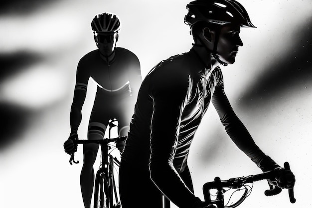 Photo athlete cyclists in silhouettes on white background illustration ai generative