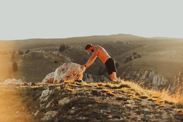 Athlete doing pushups in the early morning the concept of a healthy life