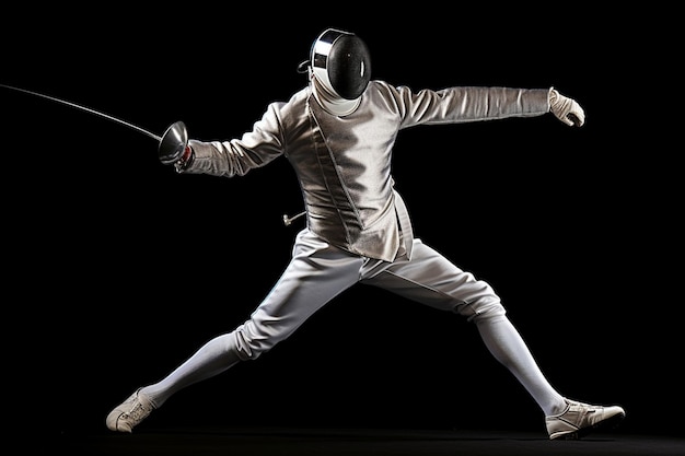 Athlete fencing man in outfit with a sword