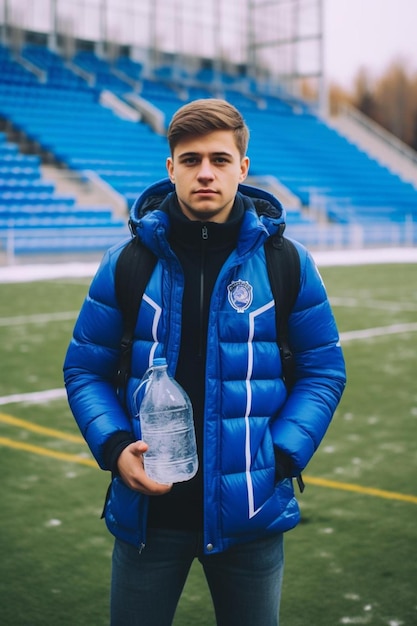 Athlete holding water bottle at sports track