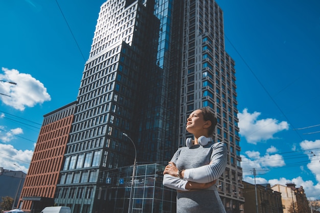 Athlete looking up in the city center