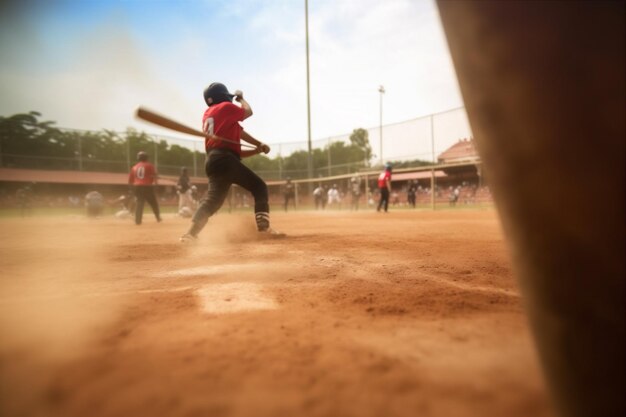 写真 アスリートマンフィールドゲーム野球スポーツ草野球選手バットチーム生成ai