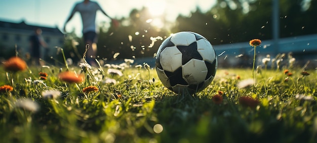 Athlete Preparing for Sports Action Placing Ball on the Grass