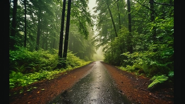 Athlete runner forest trail in the rain Generative AI