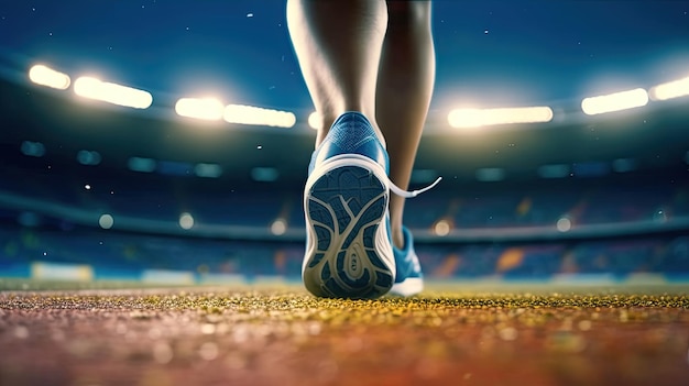 Ноги спортсмена на легкоатлетическом стадионе