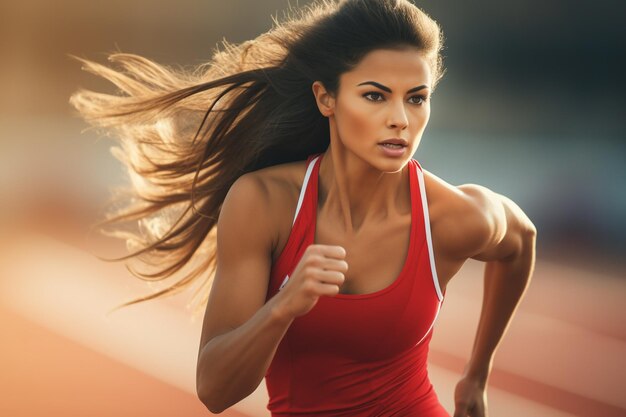 Foto un'atleta che corre su una pista la sua velocità e determinazione evidenti in ogni passo