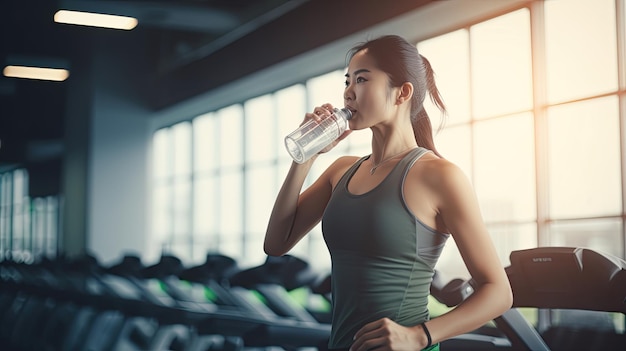 Athlete Woman Drinking Pure Water After Workout Exercise