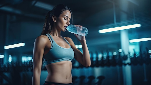 トレーニング後の純粋な水を飲むアスリート女性