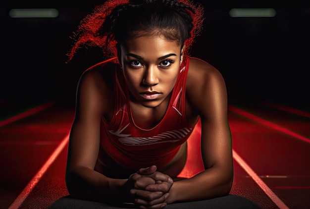 Athlete woman is laying on running track aigenerated artwork