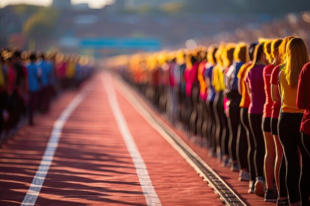 Photo athletes in relay under the sun a crowd applauding generative ia