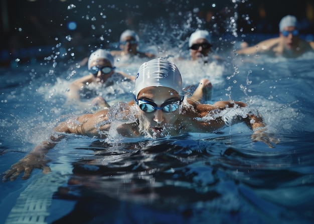 사진 수영 대회 에서 수영 하는 운동 선수 들
