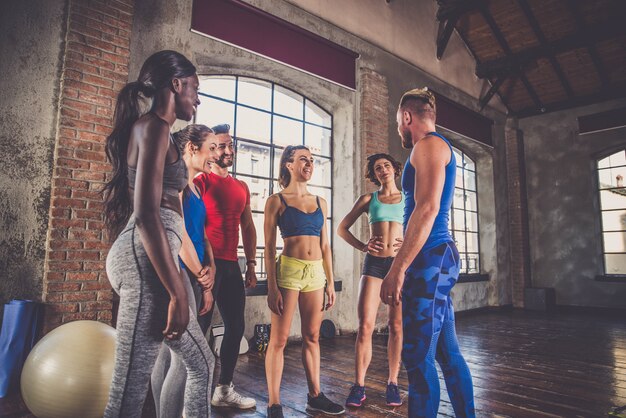 Athletes training in a gym