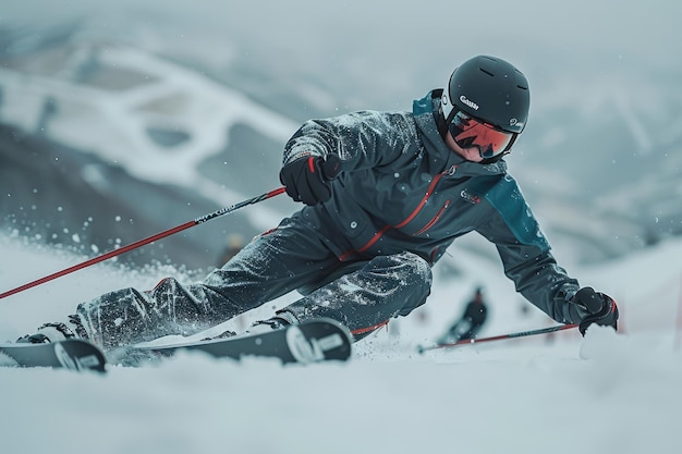 Фото Спортсмены в черных лыжных костюмах