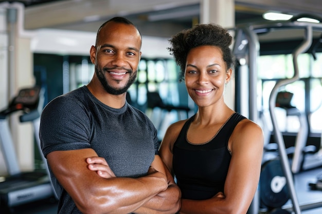 Athletic couple smiling in gym