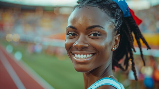 Photo athletic elegance whole body shot captures woman athletes confidence and focus in stadium setting