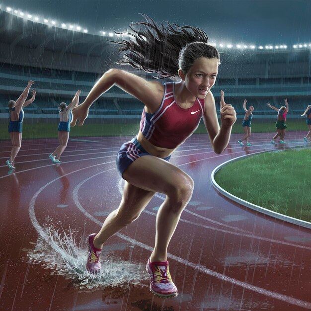 Athletic girl run an training in stadium