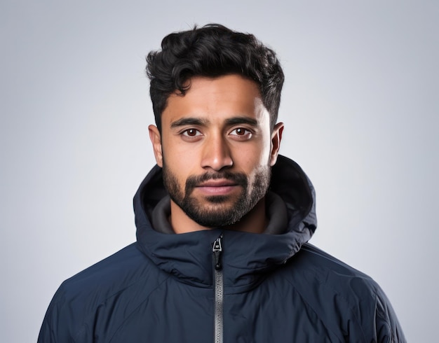 An athletic Indian young man in a workout jacket