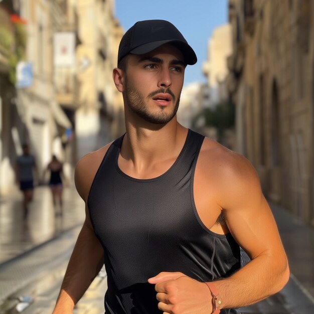 Athletic Man Jogging in Urban Setting