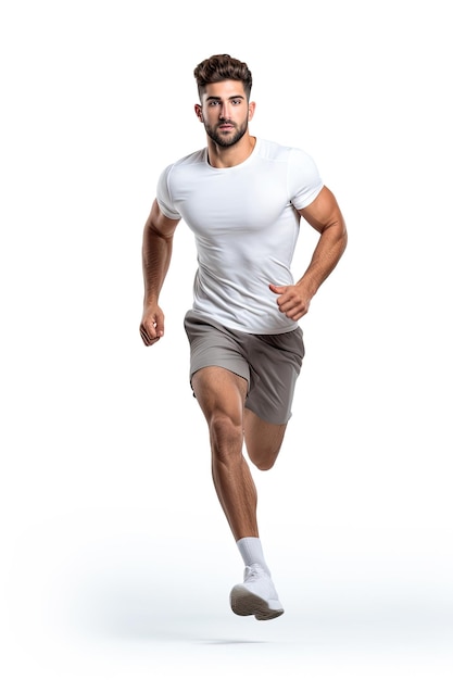 Foto athletic man running isolated on white background