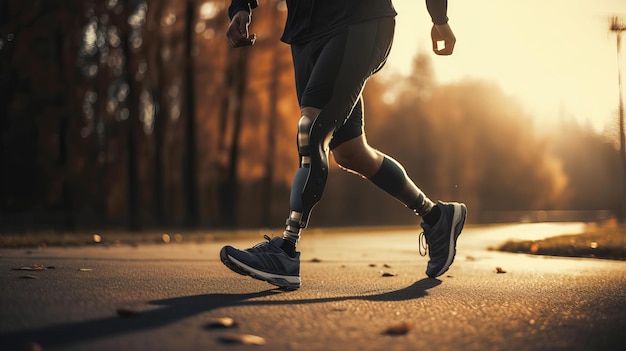 Athletic Man with Prosthetic Leg Runs Outdoors Exercise and Sports Concept