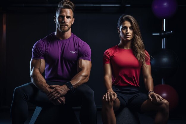 athletic man and woman with a dumbbells