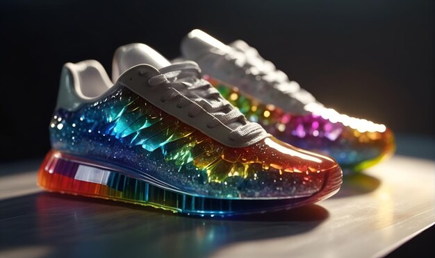 athletic shoes in the colors of the rainbow