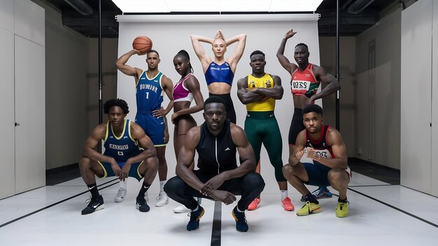 Photo athletic sportspeople posing in studio