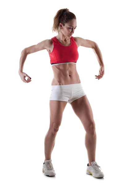 Athletic woman isolated on white background