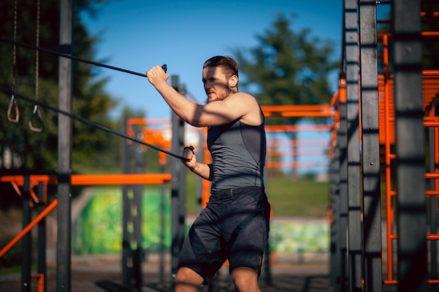 Athletic young man maker workout in morning