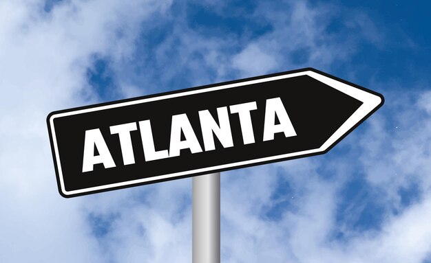 Atlanta road sign on sky background