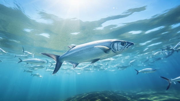 Atlantic herring fish swimming sea underwater image ai generated image
