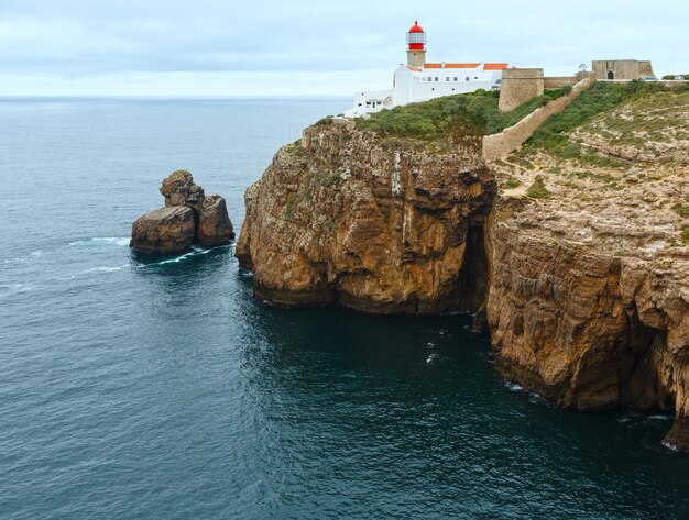 セントビンセント岬（ポルトガル南部、サグレス、アルガルヴェ）の大西洋岸と灯台。