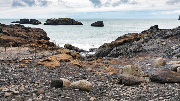 Atlantic ocean volcanic coast in Iceland