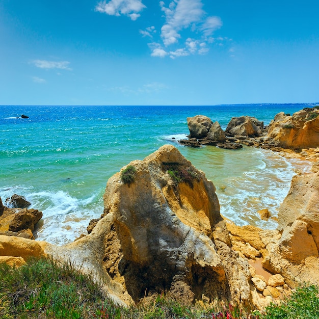 Atlantic rocky coast view algarve portugal